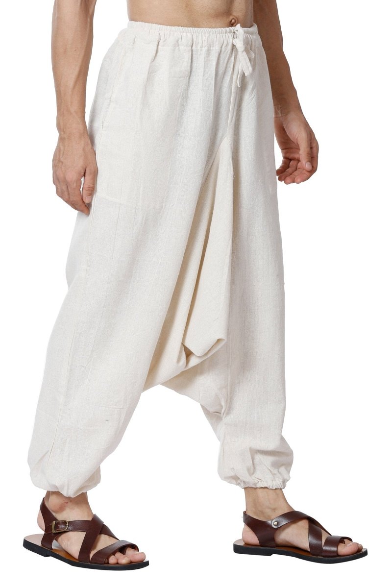 One Size Men's Eco-Friendly Cotton Harem Pants | Fits Waist Size 28 to 36 Inches | Cream - swadeshsouq.com