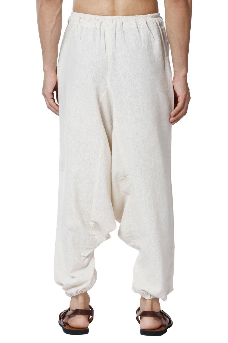 One Size Men's Eco-Friendly Cotton Harem Pants | Fits Waist Size 28 to 36 Inches | Cream - swadeshsouq.com