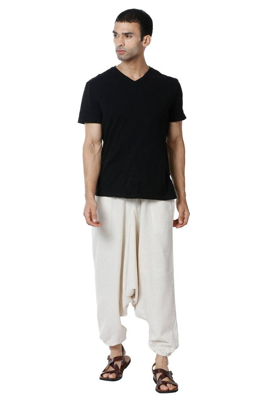 One Size Men's Eco-Friendly Cotton Harem Pants | Fits Waist Size 28 to 36 Inches | Cream - swadeshsouq.com