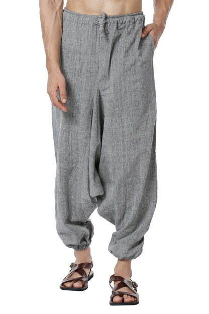 One Size Men's Eco-Friendly Cotton Harem Pants | Hippie Pants | Fits Waist Size 28 to 36 Inches | Grey - swadeshsouq.com