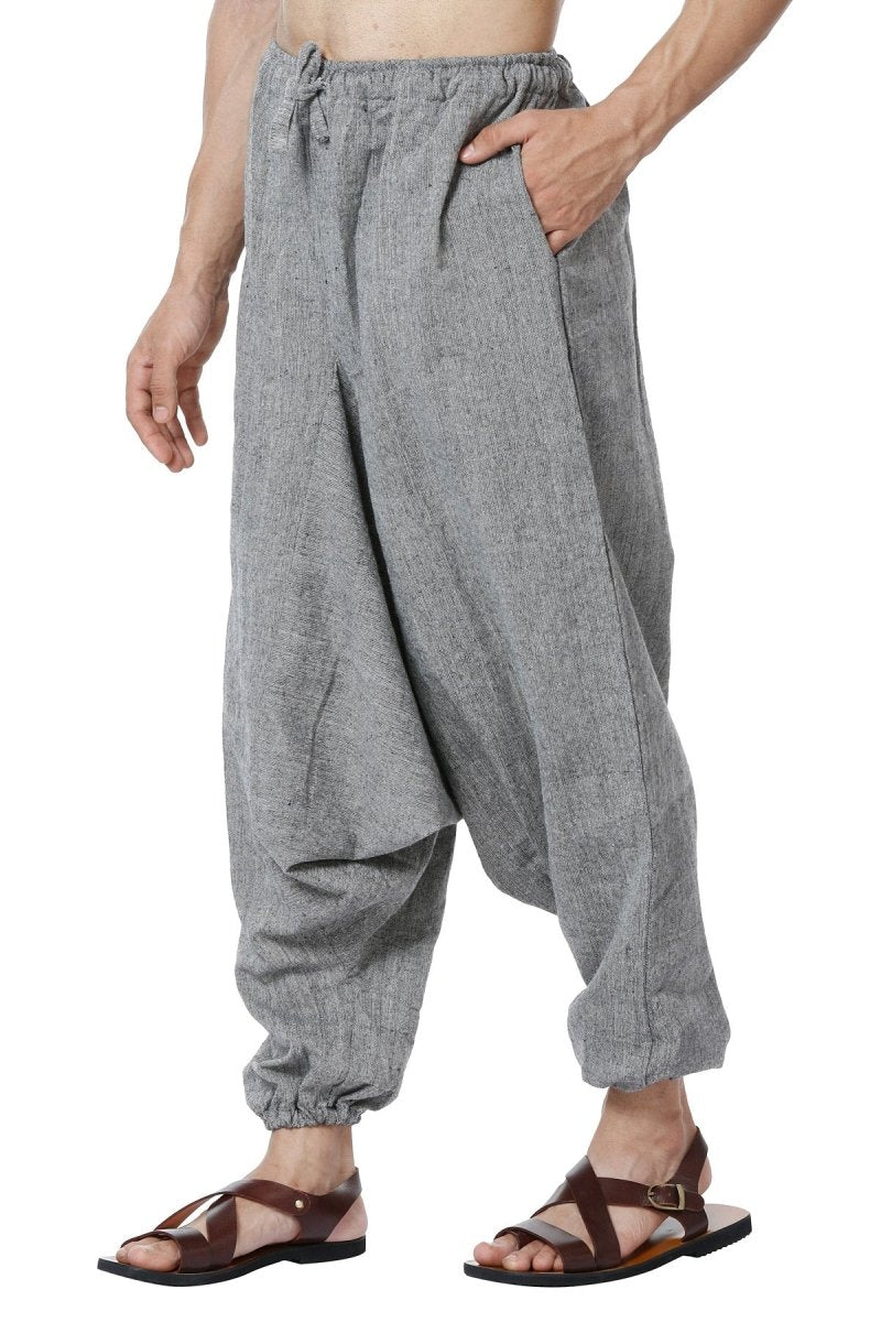 One Size Men's Eco-Friendly Cotton Harem Pants | Hippie Pants | Fits Waist Size 28 to 36 Inches | Grey - swadeshsouq.com