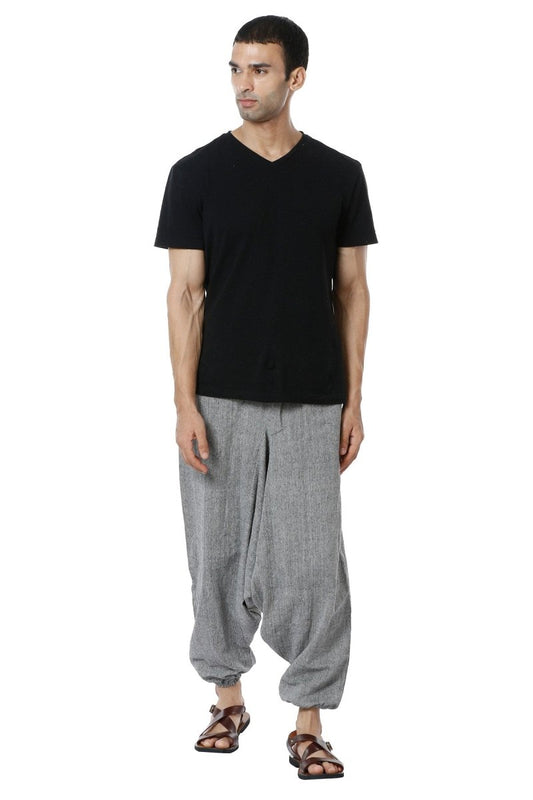 One Size Men's Eco-Friendly Cotton Harem Pants | Hippie Pants | Fits Waist Size 28 to 36 Inches | Grey - swadeshsouq.com