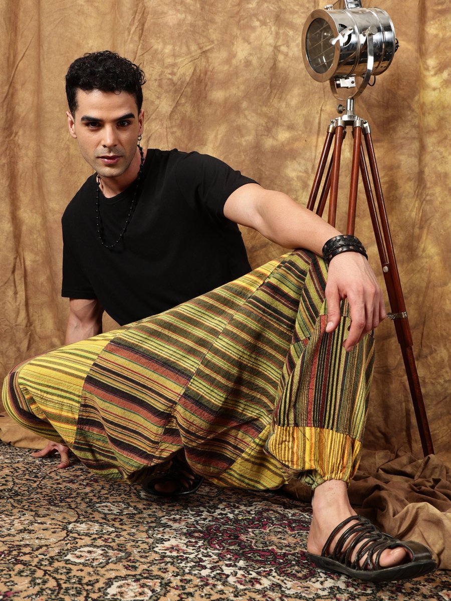 One Size Men's Eco - Friendly Cotton Patchwork Harem Pants | Fits Waist Size 28 to 36 Inches - swadeshsouq.com