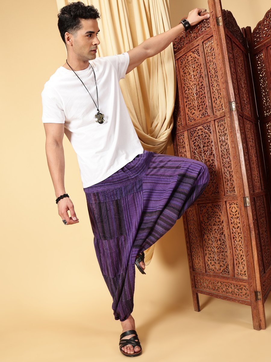 One Size Men's Eco - Friendly Cotton Patchwork Harem Pants | Fits Waist Size 28 to 36 Inches - swadeshsouq.com