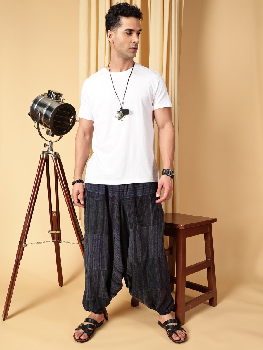 One Size Men's Eco - Friendly Cotton Patchwork Harem Pants | Fits Waist Size 28 to 36 Inches - swadeshsouq.com