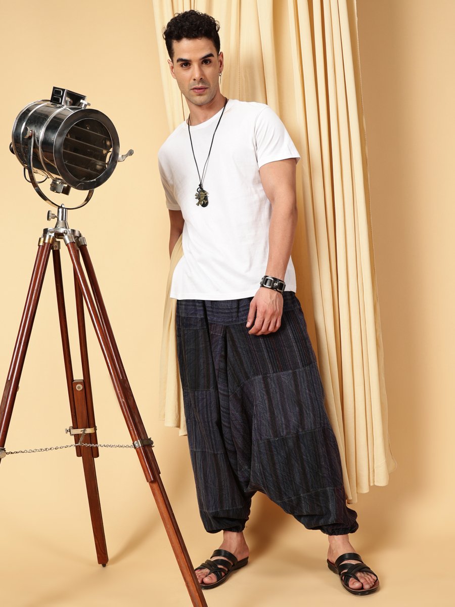 One Size Men's Eco - Friendly Cotton Patchwork Harem Pants | Fits Waist Size 28 to 36 Inches - swadeshsouq.com