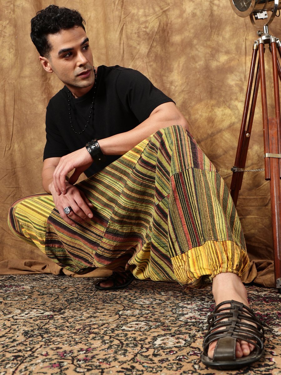 One Size Men's Eco - Friendly Cotton Patchwork Harem Pants | Fits Waist Size 28 to 36 Inches - swadeshsouq.com