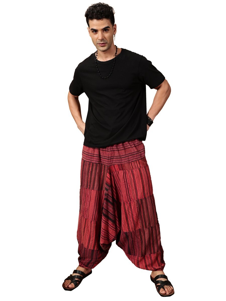 One Size Men's Eco - Friendly Cotton Patchwork Harem Pants | Fits Waist Size 28 to 36 Inches - swadeshsouq.com