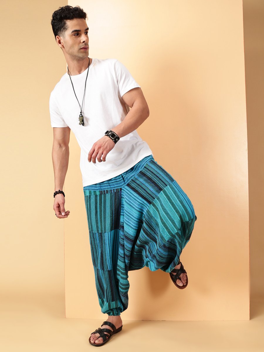 One Size Men's Eco - Friendly Cotton Patchwork Harem Pants | Fits Waist Size 28 to 36 Inches - swadeshsouq.com