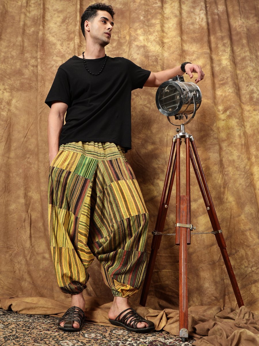 One Size Men's Eco - Friendly Cotton Patchwork Harem Pants | Fits Waist Size 28 to 36 Inches - swadeshsouq.com