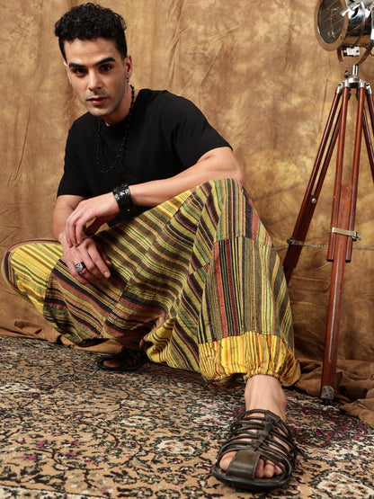 One Size Men's Eco - Friendly Cotton Patchwork Harem Pants | Fits Waist Size 28 to 36 Inches - swadeshsouq.com