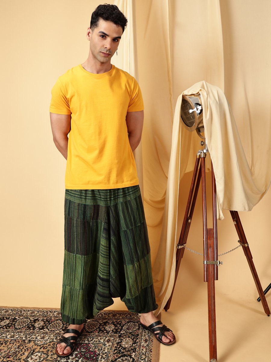 One Size Men's Eco - Friendly Cotton Patchwork Harem Pants | Fits Waist Size 28 to 36 Inches - swadeshsouq.com