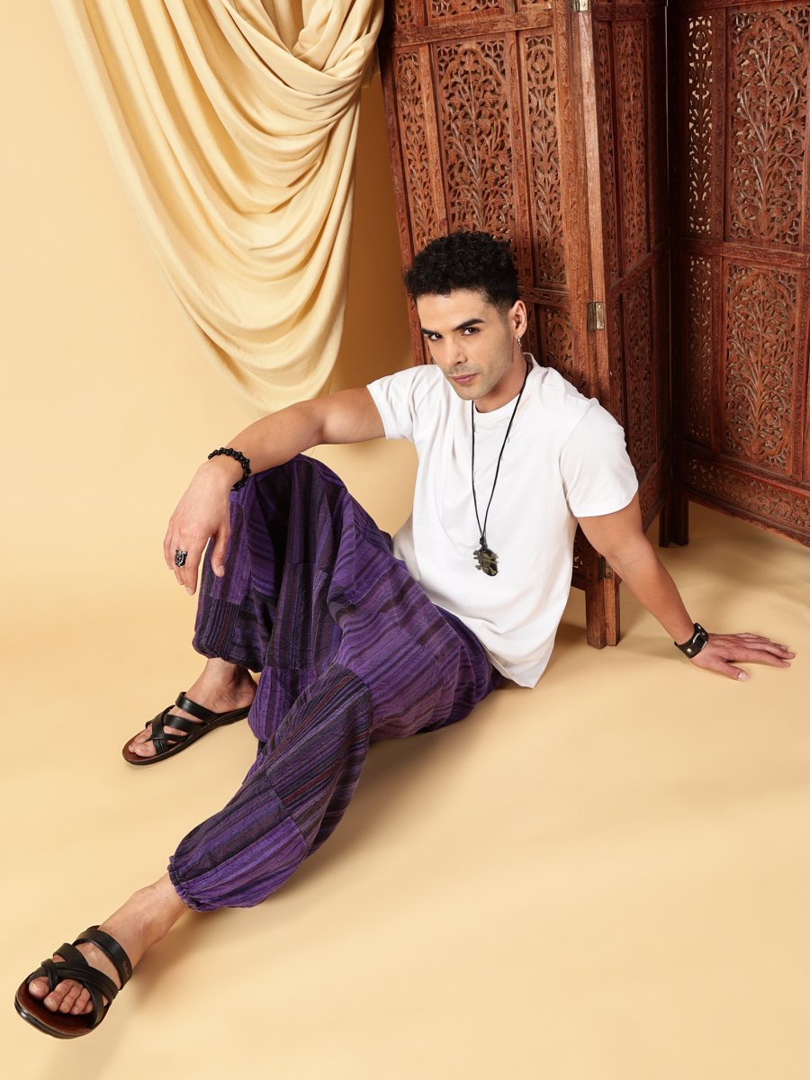 One Size Men's Eco - Friendly Cotton Patchwork Harem Pants | Fits Waist Size 28 to 36 Inches - swadeshsouq.com