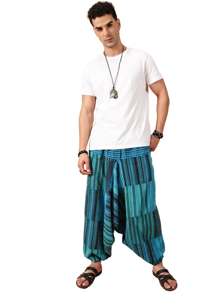 One Size Men's Eco - Friendly Cotton Patchwork Harem Pants | Fits Waist Size 28 to 36 Inches - swadeshsouq.com