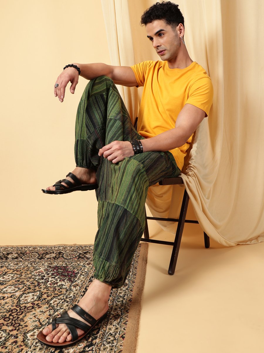 One Size Men's Eco - Friendly Cotton Patchwork Harem Pants | Fits Waist Size 28 to 36 Inches - swadeshsouq.com