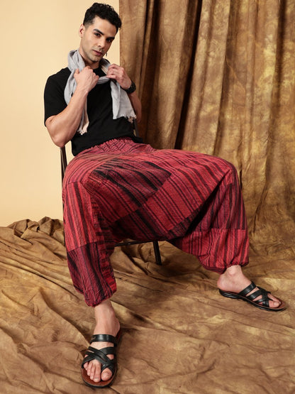 One Size Men's Eco - Friendly Cotton Patchwork Harem Pants | Fits Waist Size 28 to 36 Inches - swadeshsouq.com