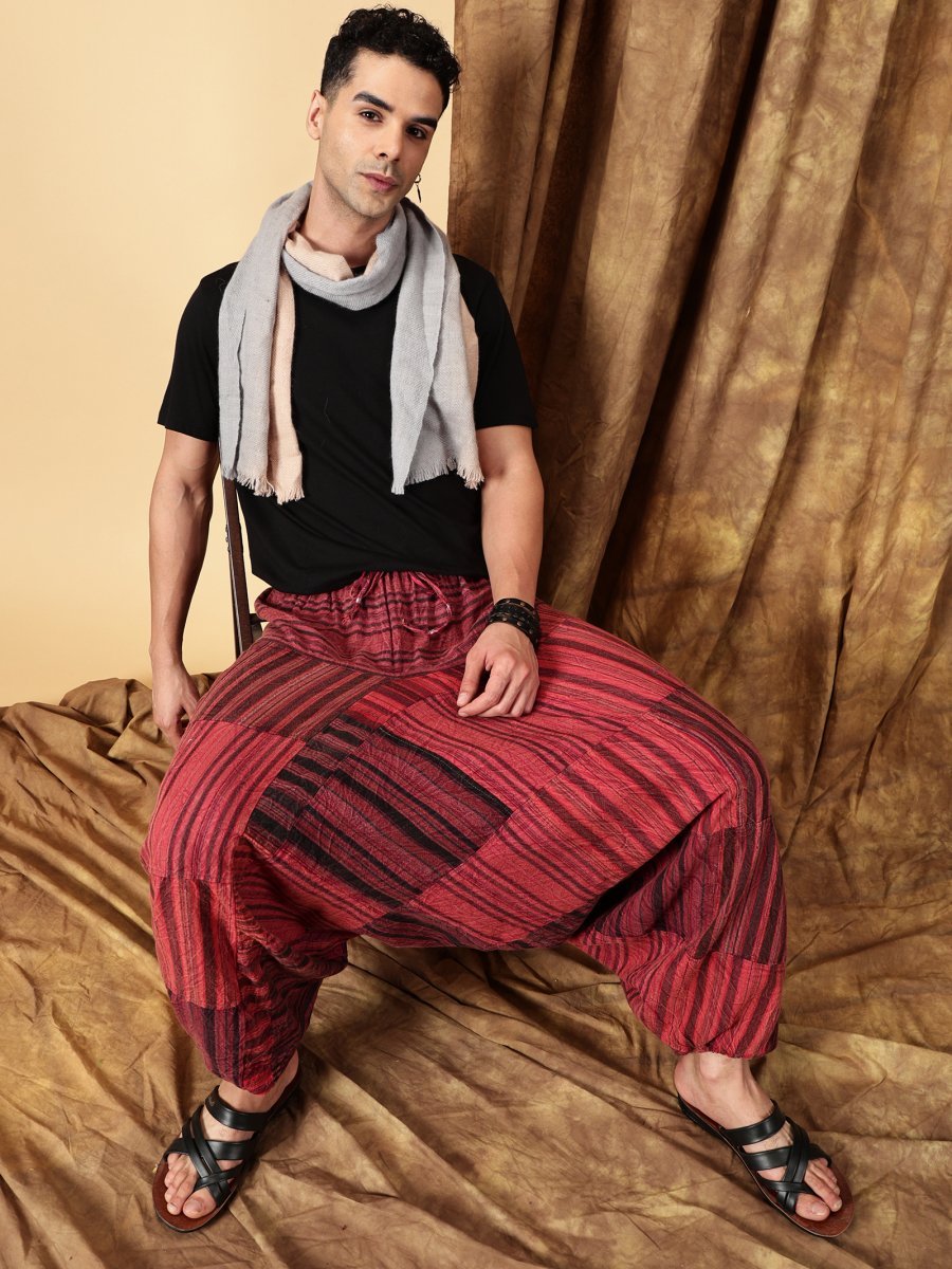 One Size Men's Eco - Friendly Cotton Patchwork Harem Pants | Fits Waist Size 28 to 36 Inches - swadeshsouq.com