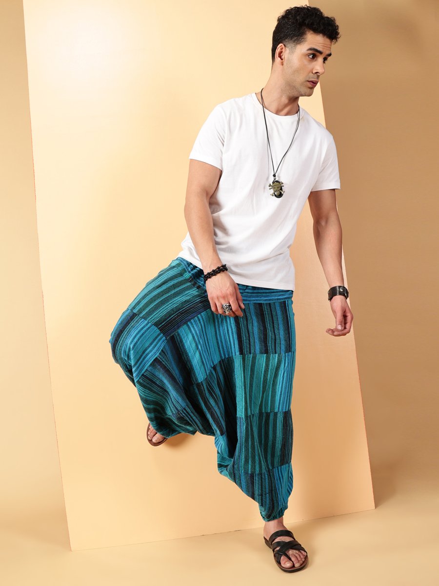 One Size Men's Eco - Friendly Cotton Patchwork Harem Pants | Fits Waist Size 28 to 36 Inches - swadeshsouq.com