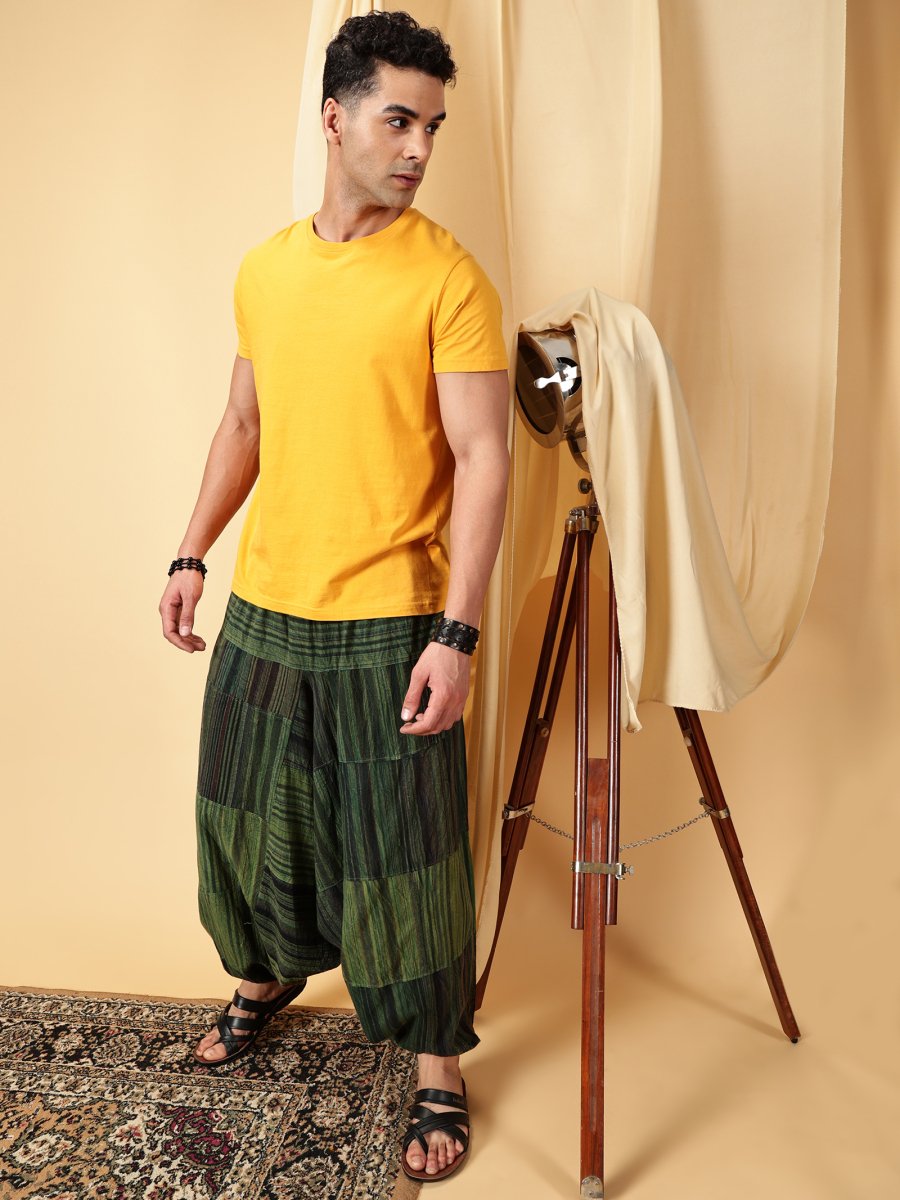 One Size Men's Eco - Friendly Cotton Patchwork Harem Pants | Fits Waist Size 28 to 36 Inches - swadeshsouq.com