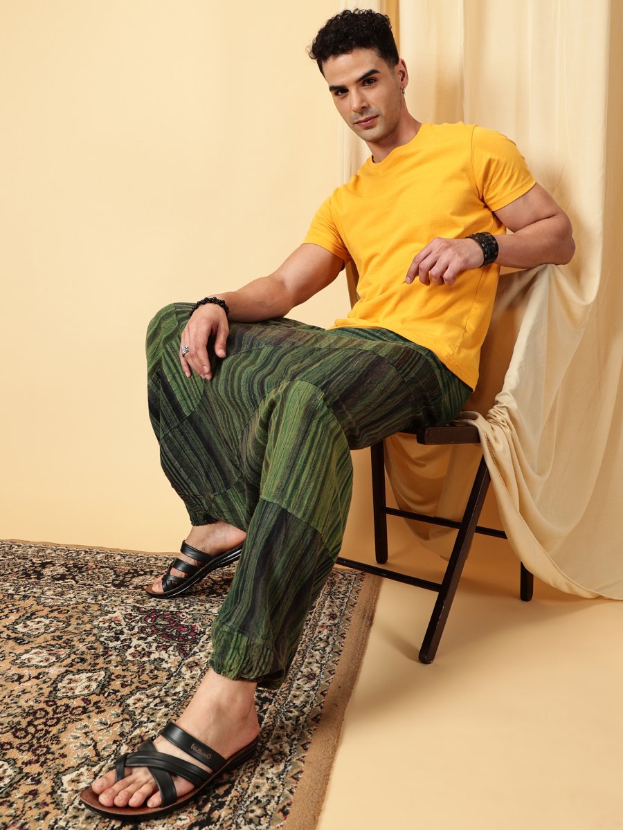 One Size Men's Eco - Friendly Cotton Patchwork Harem Pants | Fits Waist Size 28 to 36 Inches - swadeshsouq.com