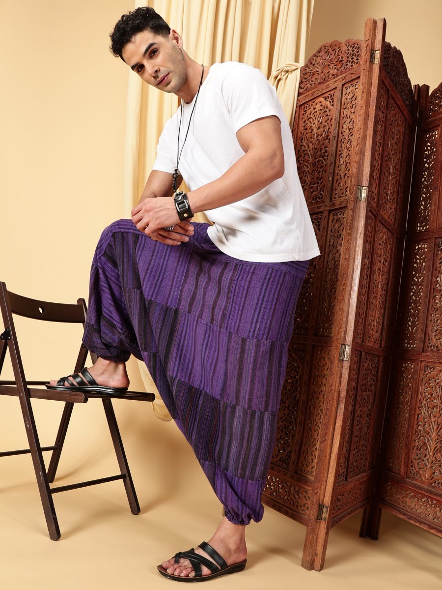 One Size Men's Eco - Friendly Cotton Patchwork Harem Pants | Fits Waist Size 28 to 36 Inches - swadeshsouq.com