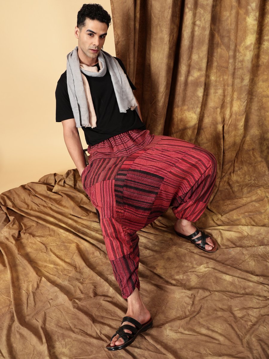 One Size Men's Eco - Friendly Cotton Patchwork Harem Pants | Fits Waist Size 28 to 36 Inches - swadeshsouq.com