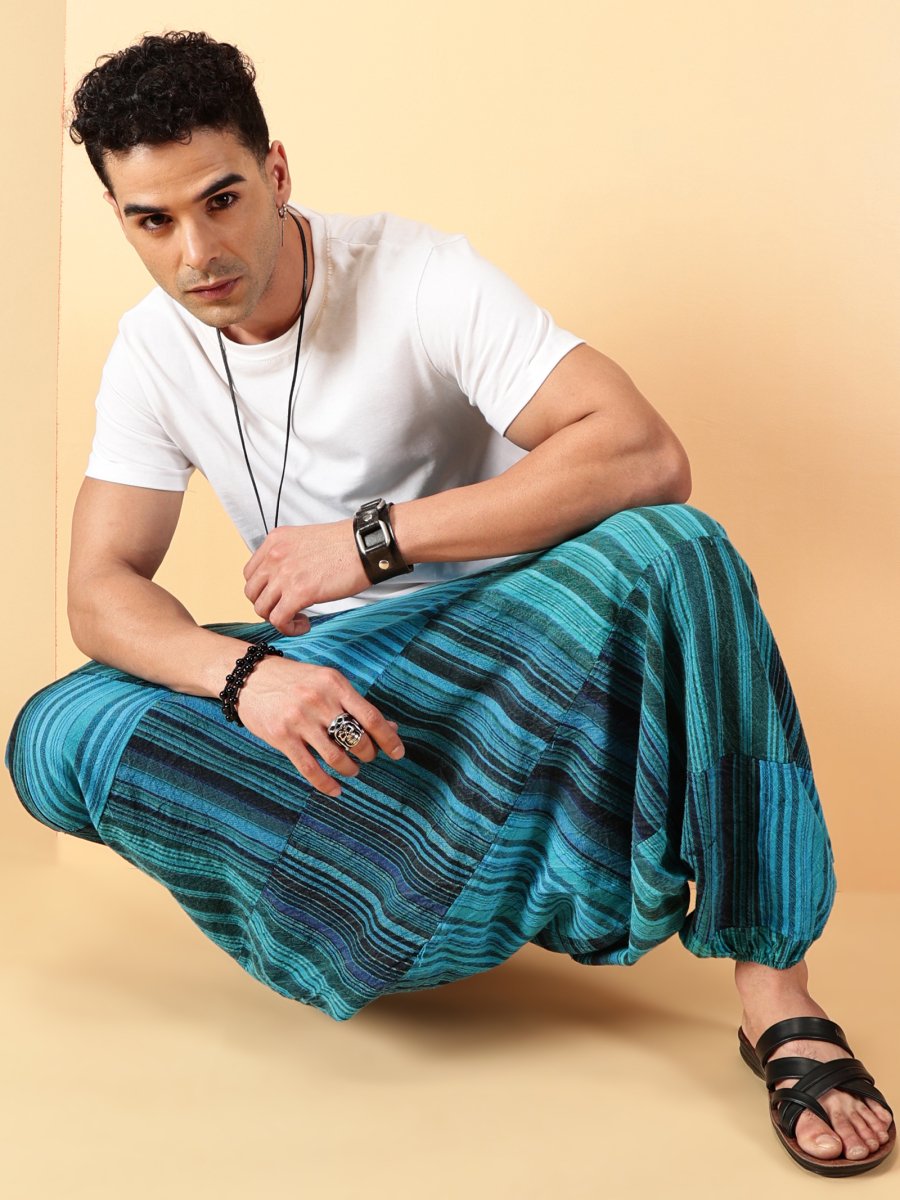 One Size Men's Eco - Friendly Cotton Patchwork Harem Pants | Fits Waist Size 28 to 36 Inches - swadeshsouq.com