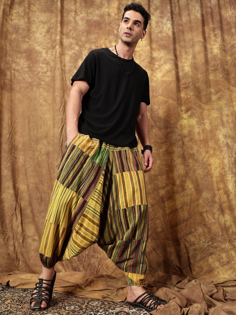 One Size Men's Eco - Friendly Cotton Patchwork Harem Pants | Fits Waist Size 28 to 36 Inches - swadeshsouq.com