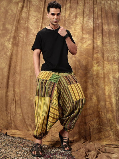 One Size Men's Eco - Friendly Cotton Patchwork Harem Pants | Fits Waist Size 28 to 36 Inches - swadeshsouq.com