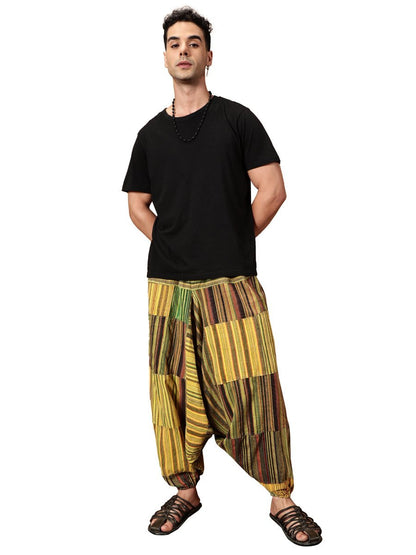 One Size Men's Eco - Friendly Cotton Patchwork Harem Pants | Fits Waist Size 28 to 36 Inches - swadeshsouq.com