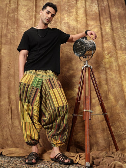 One Size Men's Eco - Friendly Cotton Patchwork Harem Pants | Fits Waist Size 28 to 36 Inches - swadeshsouq.com