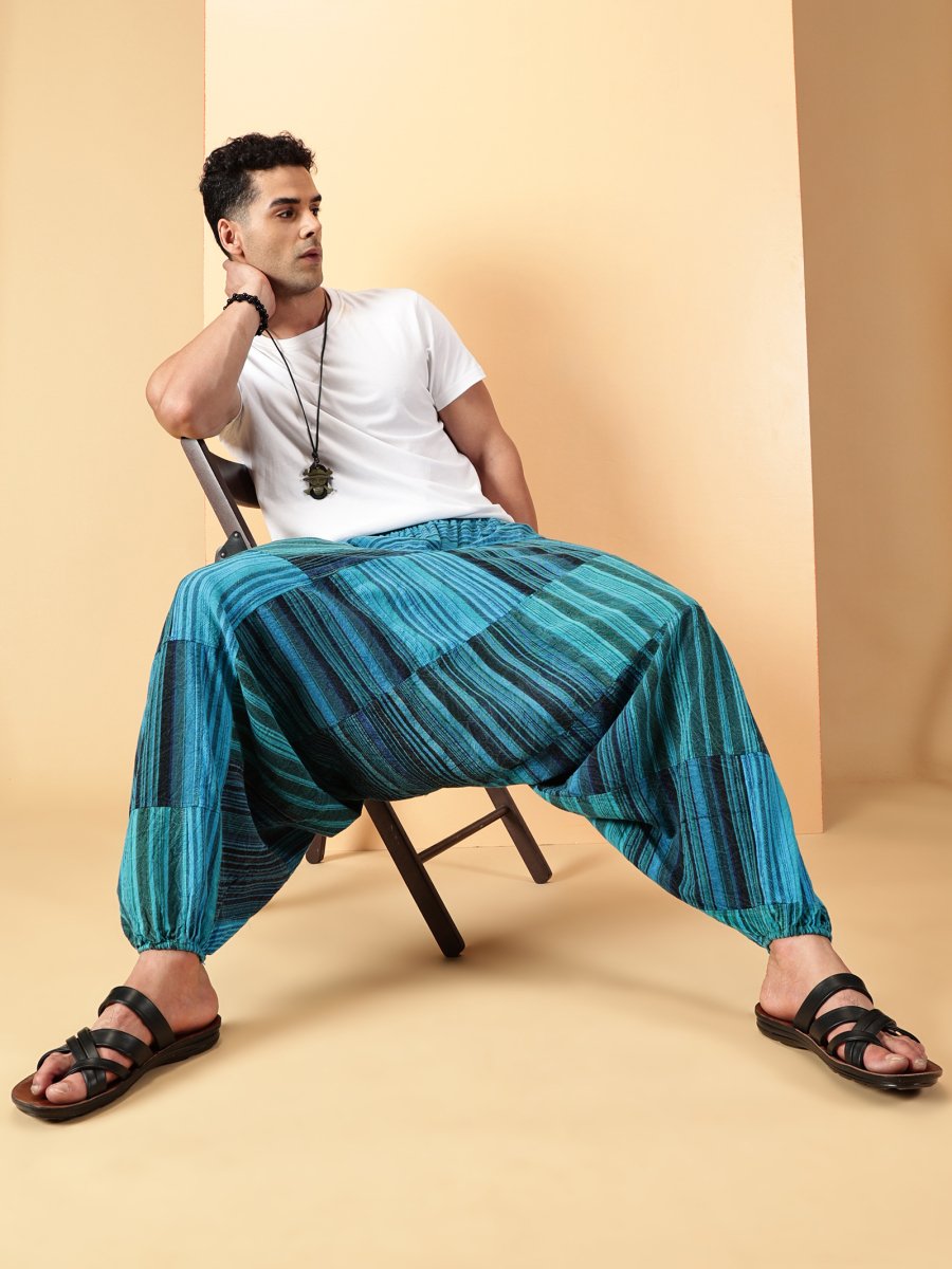 One Size Men's Eco - Friendly Cotton Patchwork Harem Pants | Fits Waist Size 28 to 36 Inches - swadeshsouq.com