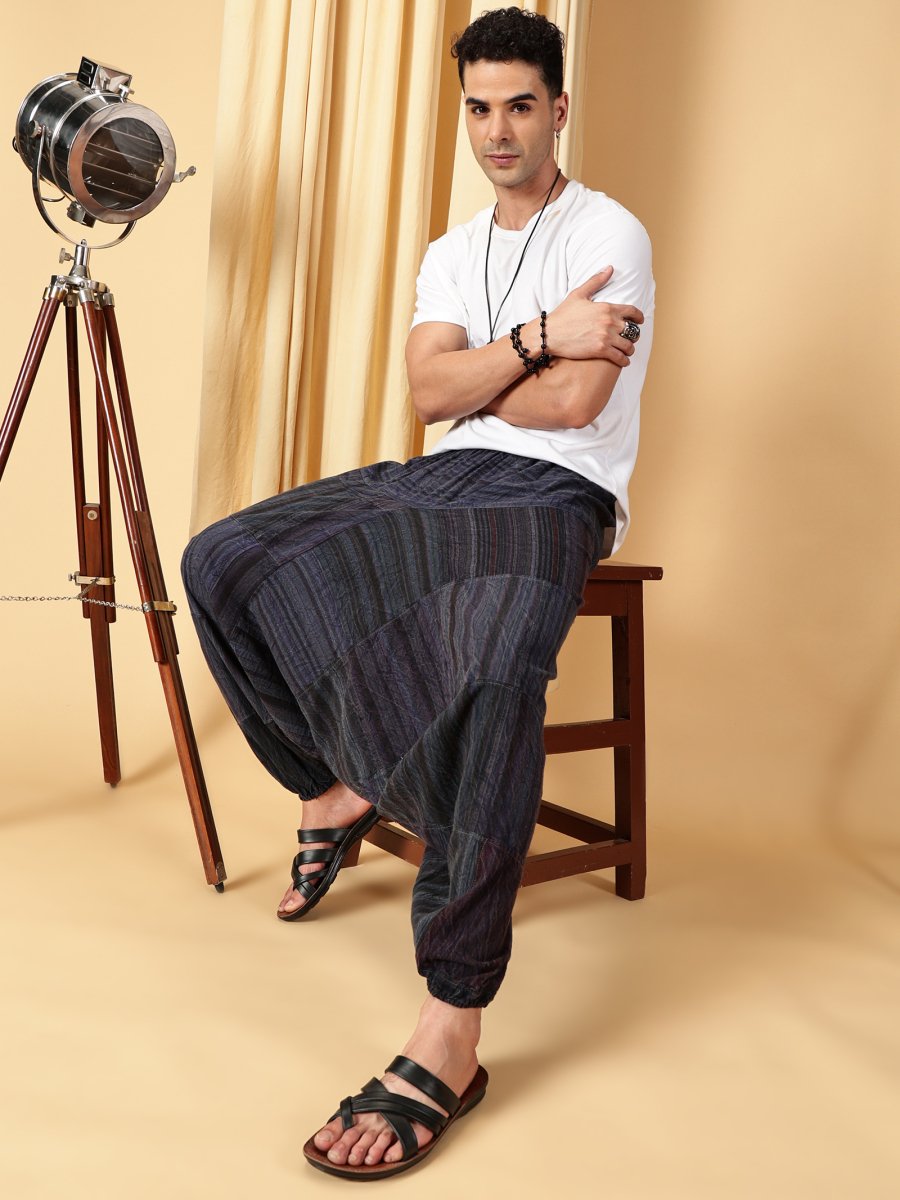 One Size Men's Eco - Friendly Cotton Patchwork Harem Pants | Fits Waist Size 28 to 36 Inches - swadeshsouq.com