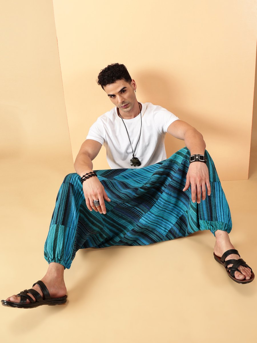 One Size Men's Eco - Friendly Cotton Patchwork Harem Pants | Fits Waist Size 28 to 36 Inches - swadeshsouq.com