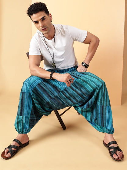 One Size Men's Eco - Friendly Cotton Patchwork Harem Pants | Fits Waist Size 28 to 36 Inches - swadeshsouq.com