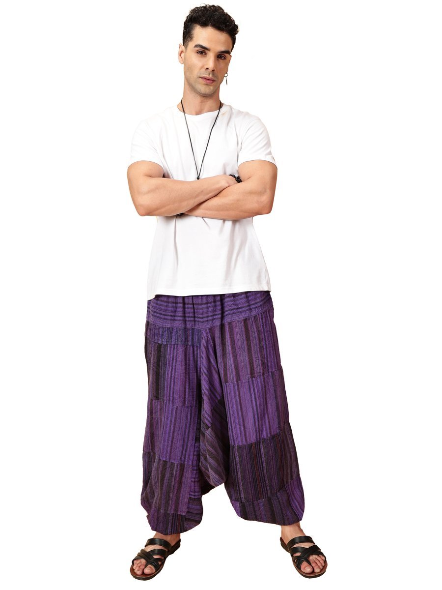 One Size Men's Eco - Friendly Cotton Patchwork Harem Pants | Fits Waist Size 28 to 36 Inches - swadeshsouq.com