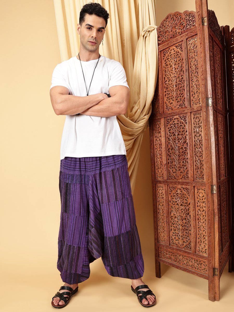 One Size Men's Eco - Friendly Cotton Patchwork Harem Pants | Fits Waist Size 28 to 36 Inches - swadeshsouq.com