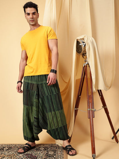 One Size Men's Eco - Friendly Cotton Patchwork Harem Pants | Fits Waist Size 28 to 36 Inches - swadeshsouq.com