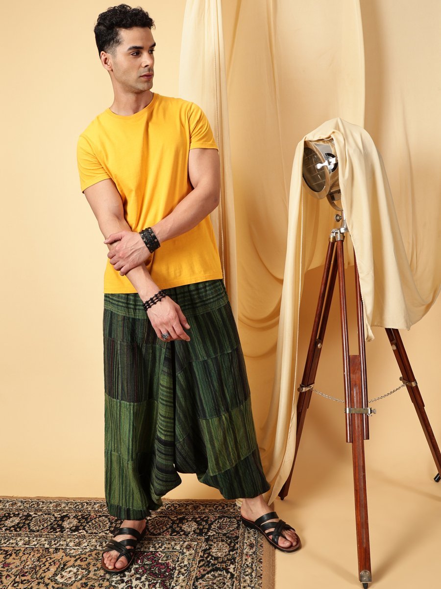 One Size Men's Eco - Friendly Cotton Patchwork Harem Pants | Fits Waist Size 28 to 36 Inches - swadeshsouq.com