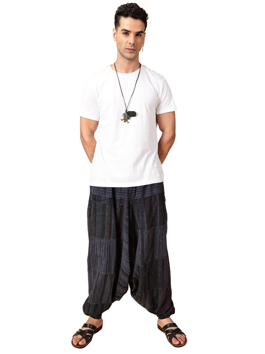 One Size Men's Eco - Friendly Cotton Patchwork Harem Pants | Fits Waist Size 28 to 36 Inches - swadeshsouq.com