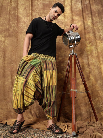 One Size Men's Eco - Friendly Cotton Patchwork Harem Pants | Fits Waist Size 28 to 36 Inches - swadeshsouq.com