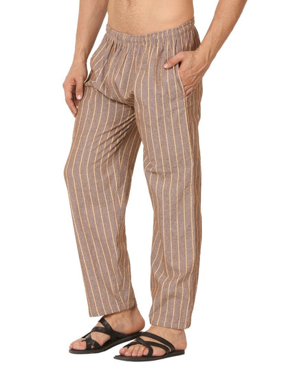 One Size Men's Eco-Friendly Cotton Pyjama | Fits Waist Size 28 to 36 Inches | Brown Stripes - swadeshsouq.com