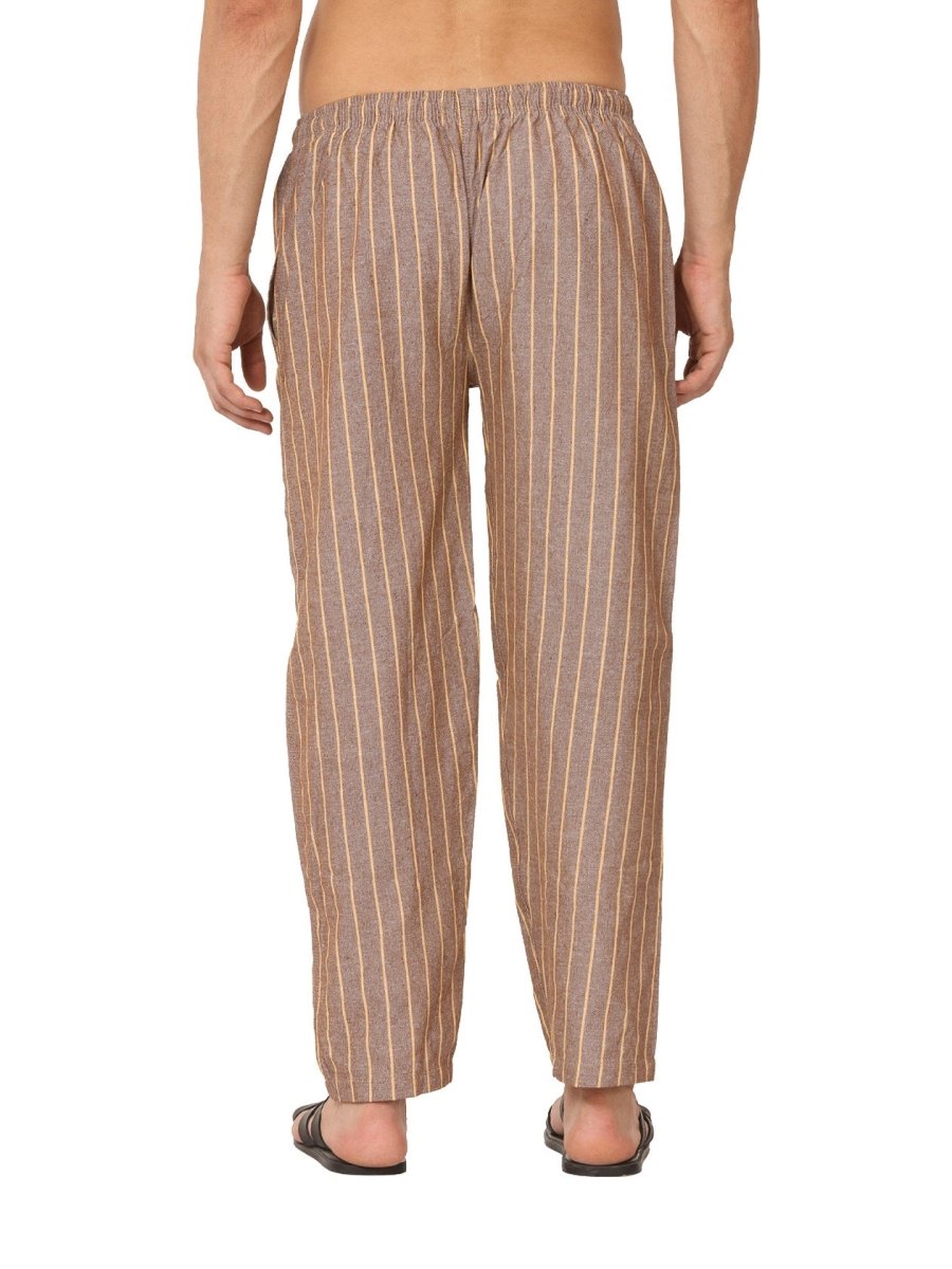 One Size Men's Eco-Friendly Cotton Pyjama | Fits Waist Size 28 to 36 Inches | Brown Stripes - swadeshsouq.com