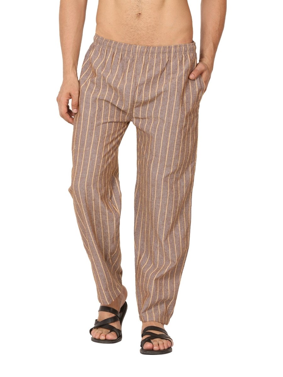 One Size Men's Eco-Friendly Cotton Pyjama | Fits Waist Size 28 to 36 Inches | Brown Stripes - swadeshsouq.com