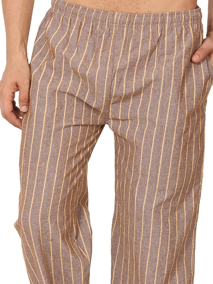 One Size Men's Eco-Friendly Cotton Pyjama | Fits Waist Size 28 to 36 Inches | Brown Stripes - swadeshsouq.com