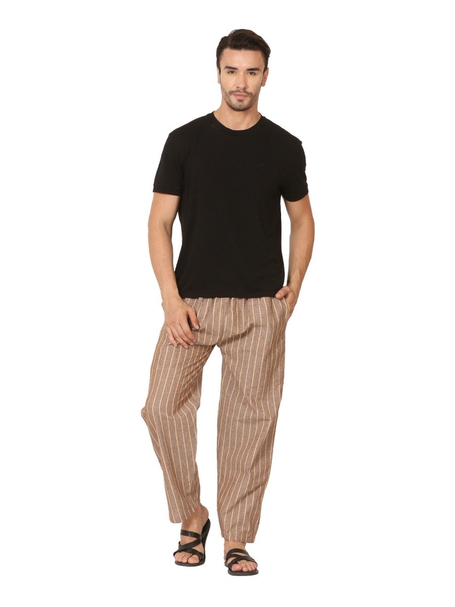 One Size Men's Eco-Friendly Cotton Pyjama | Fits Waist Size 28 to 36 Inches | Brown Stripes - swadeshsouq.com