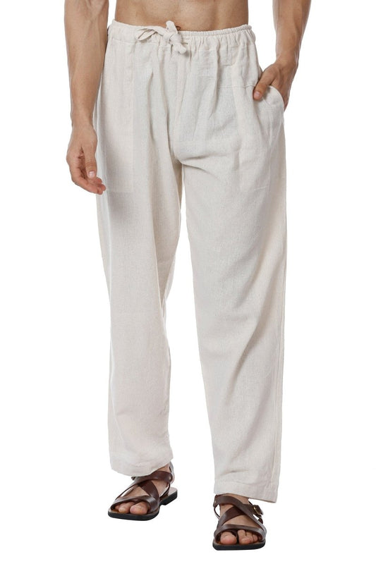 One Size Men's Eco-Friendly Cotton Pyjama | Fits Waist Size 28 to 36 Inches | Cream - swadeshsouq.com