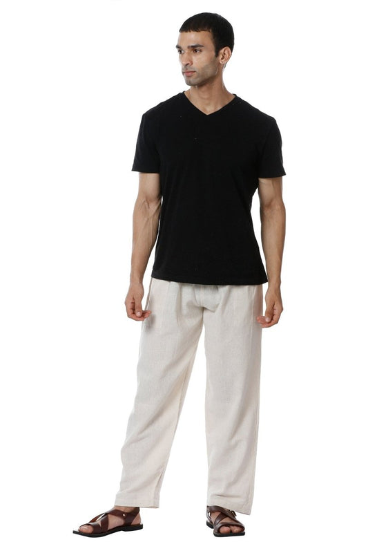 One Size Men's Eco-Friendly Cotton Pyjama | Fits Waist Size 28 to 36 Inches | Cream - swadeshsouq.com