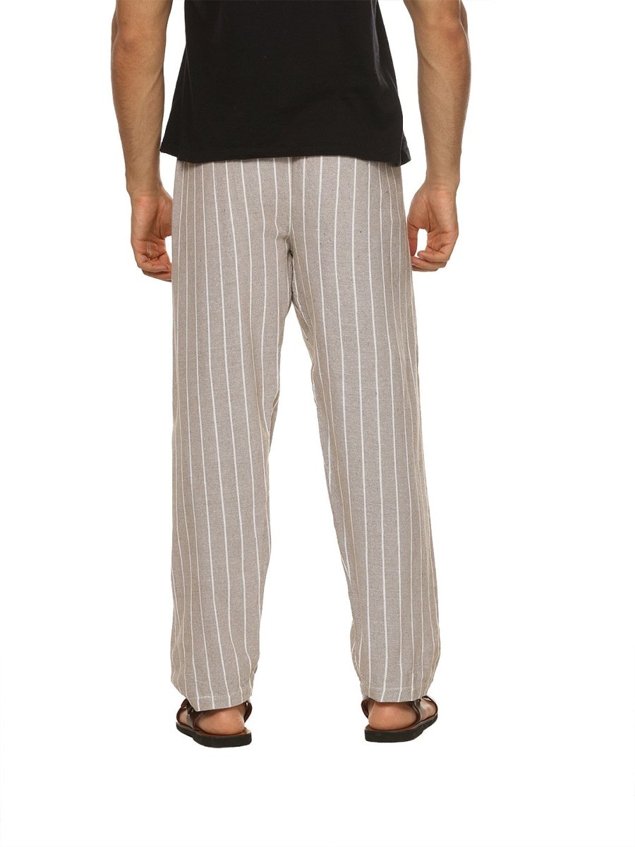 One Size Men's Eco-Friendly Cotton Pyjama | Fits Waist Size 28 to 36 Inches | Light Grey Stripes - swadeshsouq.com