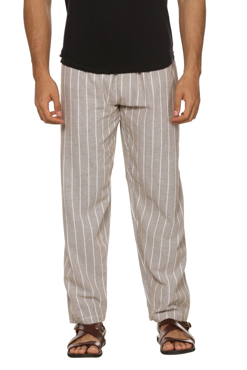 One Size Men's Eco-Friendly Cotton Pyjama | Fits Waist Size 28 to 36 Inches | Light Grey Stripes - swadeshsouq.com